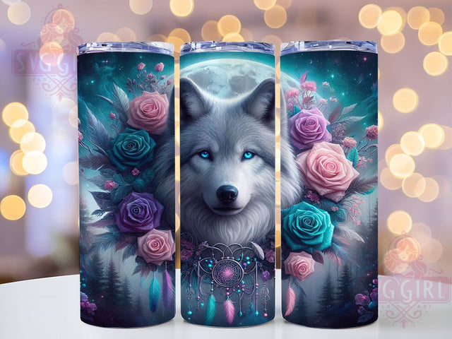 Boho Wolf Spirit Tumbler Gift, Bohemian Wolf Cup, Tribal Design Present, Spirit Animal Tumbler, Dream Catcher Art, Boho Nature Gift, Wolf Spirit Cup Sublimation SvggirlplusArt 