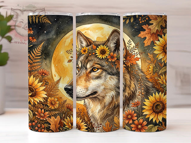 Boho Wolf Sunflower Moon 20oz Tumbler, Boho Wolf, Wolf Sunflower, Sunflower Moon, 20oz Tumbler, Wolf Tumbler, Sunflower Tumbler, Tumbler Wrap Sublimation Lara' s Designs 