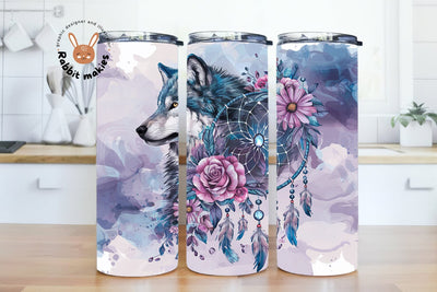 Boho Wolf Tumbler Wrap - 20oz Skinny Tumbler Sublimation Sublimation Rabbitmakies 