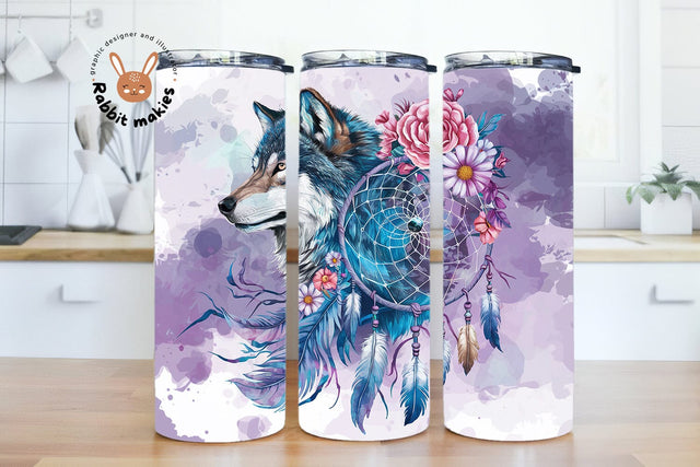 Boho Wolf Tumbler Wrap - 20oz Skinny Tumbler Sublimation Sublimation Rabbitmakies 