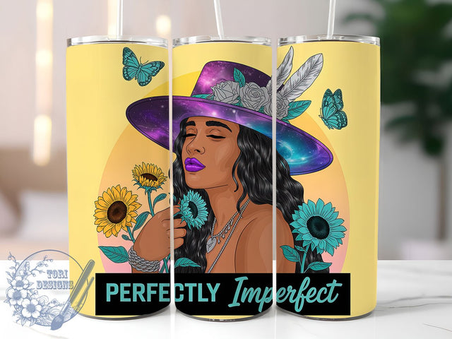 Boho Woman Empowering Quote Tumbler, Perfectly Imperfect Wrap, Empowering Quote Cup, Bohemian Style Drinkware, Feminine Sublimation Design, Inspirational Boho Gift, Self Love Tumbler Sublimation ToriDesigns 
