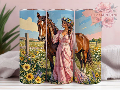 Boho Woman Horse Meadow 20oz Tumbler, Boho Style, Woman Silhouette, Horse Motif, Meadow Theme, Glow Effect, Rustic Charm, Sublimation PNG Sublimation Li Zamperini 