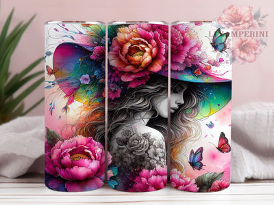 Boho Woman Peony Tumbler, Peony Flower Tumbler Wrap, 20oz Sublimation Tumbler, Floral Butterfly Tumbler, Elegant Bohemian Design, Feminine Aesthetic Tumbler, Vintage Floral Tumbler Sublimation Li Zamperini 