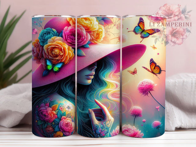 Boho Woman Peony Tumbler, Peony Flower Tumbler Wrap, 20oz Sublimation Tumbler, Floral Butterfly Tumbler, Elegant Bohemian Design, Feminine Aesthetic Tumbler, Vintage Floral Tumbler Sublimation Li Zamperini 