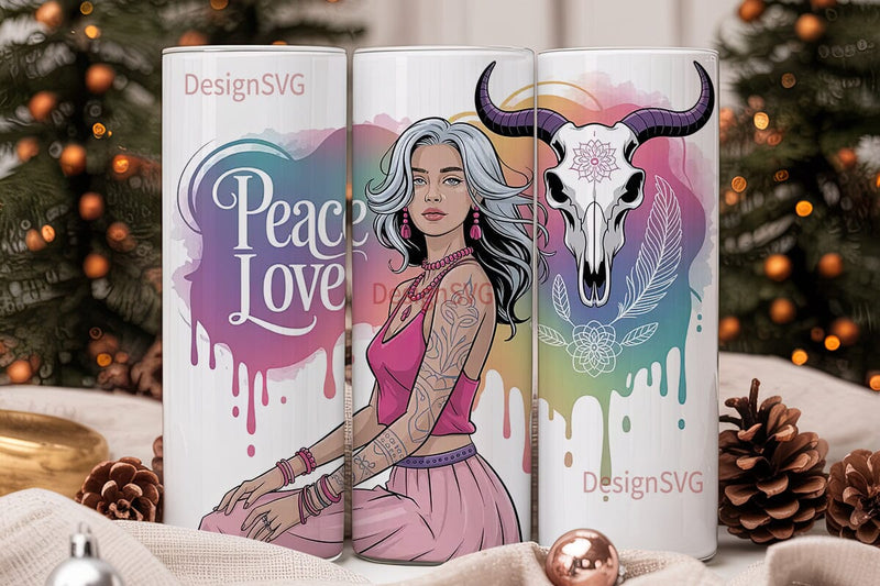 Boho Woman Tumbler Wrap PNG Sublimation DesignSVG 