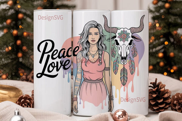 Boho Woman Tumbler Wrap PNG Sublimation DesignSVG 