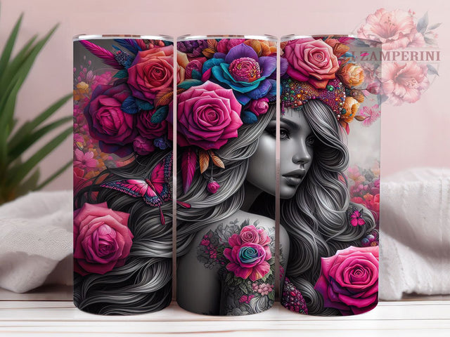 Boho Women Peony Tumbler Wrap, Peony Flower Tumbler, 20oz Tumbler Wrap, Sublimation Tumbler Design, Floral Boho Tumbler, Skinny Tumbler PNG, Boho Chic Tumbler Wrap Sublimation Li Zamperini 