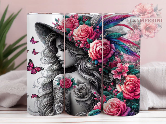 Boho Women Peony Tumbler Wrap, Peony Flower Tumbler, 20oz Tumbler Wrap, Sublimation Tumbler Design, Floral Boho Tumbler, Skinny Tumbler PNG, Boho Chic Tumbler Wrap Sublimation Li Zamperini 