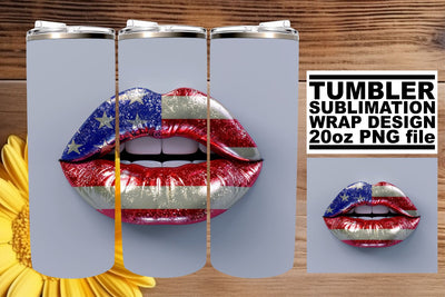 Bold & Beautiful: USA Flag Lips 20oz Tumbler Art Sublimation afrosvg 