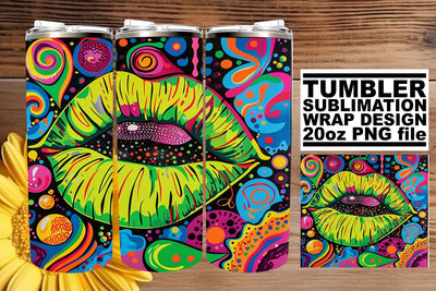 Bold Beauty Lips Tumbler Wrap 20oz Sublimation Colorful Design Sublimation afrosvg 