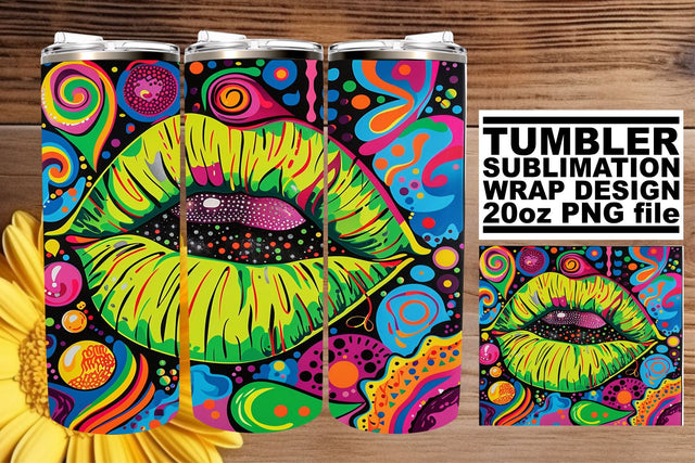Bold Beauty Lips Tumbler Wrap 20oz Sublimation Colorful Design Sublimation afrosvg 