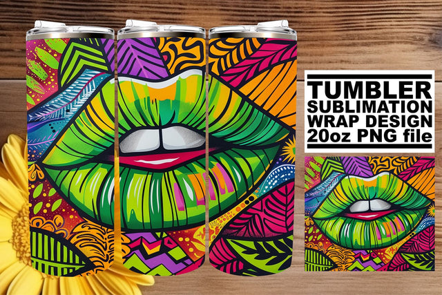 Bold Beauty Lips Tumbler Wrap – 20oz Sublimation Colorful Design Sublimation afrosvg 