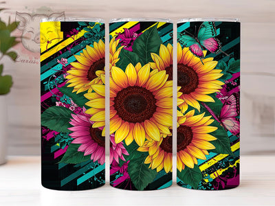 Bold Butterfly Neon Floral Tumbler Wrap, Neon Floral Tumbler, Retro Pop Tumbler, Butterfly Sunflower, 20oz Tumbler Wrap, Sublimation Design, Floral Tumbler Sublimation Lara' s Designs 