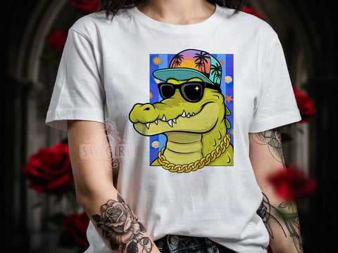 Bold Crocodile Vibes T-Shirt PNG, Bold Crocodile, Saturated Colors, Artistic Design, Sublimation PNG, Statement Shirt, Wild Vibes Sublimation SvggirlplusArt 