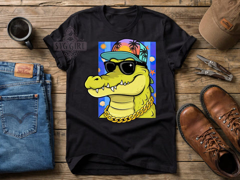 Bold Crocodile Vibes T-Shirt PNG, Bold Crocodile, Saturated Colors, Artistic Design, Sublimation PNG, Statement Shirt, Wild Vibes Sublimation SvggirlplusArt 