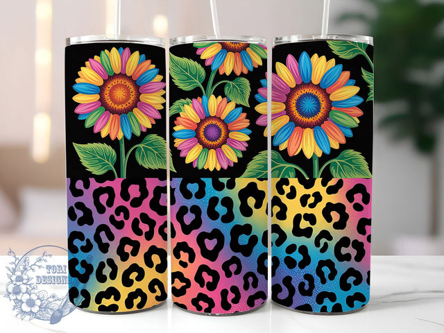 Bold Glitter Sunflower Leopard Tumbler, Leopard Glitter Tumbler, Bold Floral Animal Print Wrap, Rustic Glitter Wrap, Whimsical Sunflower Wrap, Sublimation Design, Trendy Gift Idea Sublimation ToriDesigns 