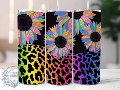 Bold Glitter Sunflower Leopard Tumbler, Leopard Glitter Tumbler, Bold Floral Animal Print Wrap, Rustic Glitter Wrap, Whimsical Sunflower Wrap, Sublimation Design, Trendy Gift Idea Sublimation ToriDesigns 