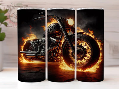 Bold Motorcycle Fire Biker Tumbler, Fire Tumbler, Biker Tumbler, 20oz Sublimation Wrap, Wild Tumbler, Custom Motorcycle Tumbler, Bold Tumbler Sublimation Lara' s Designs 