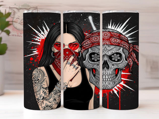 Bold & Mysterious Skull Girl Tumbler, Skull Girl Design, Gothic Tattoo Sublimation, Dark Femme Wrap, 20oz Alt Tumbler, Tattoo Lover Gift, DIY Dark Academia Tumbler Sublimation Lara' s Designs 