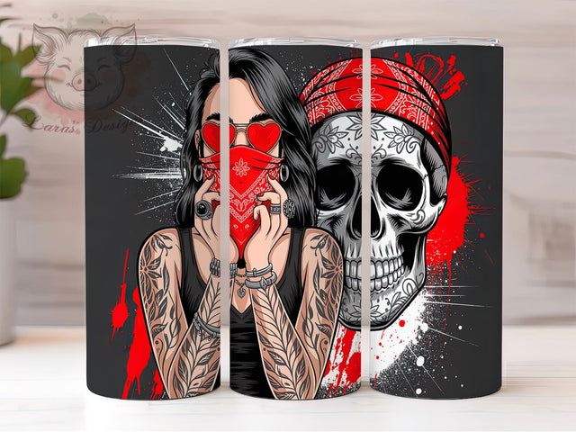 Bold & Mysterious Skull Girl Tumbler, Skull Girl Design, Gothic Tattoo Sublimation, Dark Femme Wrap, 20oz Alt Tumbler, Tattoo Lover Gift, DIY Dark Academia Tumbler Sublimation Lara' s Designs 