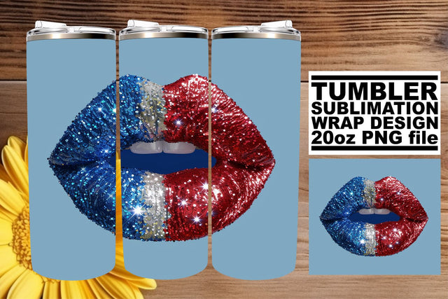 Bold Patriot: 3D Lips 20oz Tumbler Art Sublimation afrosvg 