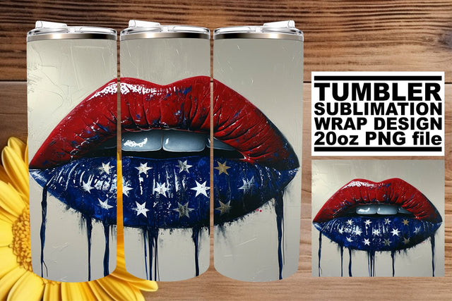 Bold Patriot: 3D Lips 20oz Tumbler Wrap Sublimation afrosvg 