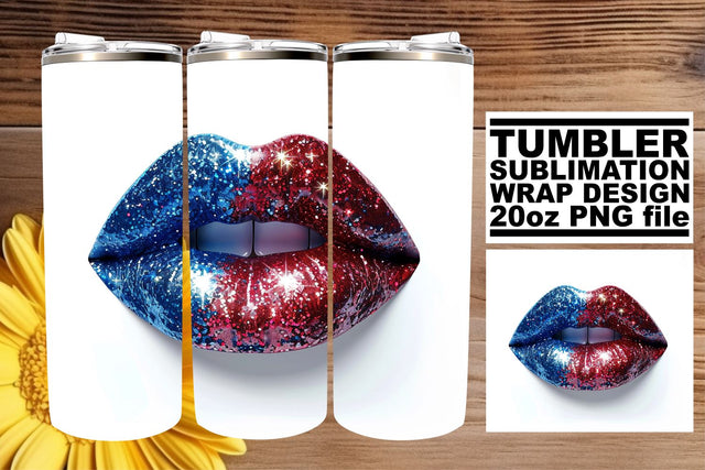 Bold Patriot: Patriotic Lip Tumbler Wrap Sublimation afrosvg 