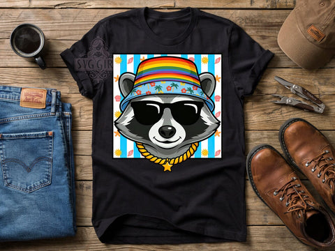 Bold Raccoon Vibes T-Shirt PNG, Bold Raccoon, Saturated Colors, Artistic Design, Sublimation PNG, Statement Shirt, Wild Vibes Sublimation SvggirlplusArt 