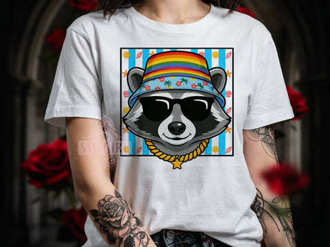 Bold Raccoon Vibes T-Shirt PNG, Bold Raccoon, Saturated Colors, Artistic Design, Sublimation PNG, Statement Shirt, Wild Vibes Sublimation SvggirlplusArt 