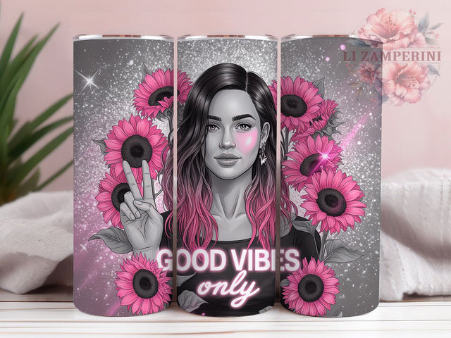 Bold & Radiant Tattoo Flower Tumbler, Pink Sunflower Design, Baddie Aesthetic Wrap, Good Vibes Sublimation, 20oz Girly Tumbler, Alt Girl Gift Idea Sublimation Li Zamperini 