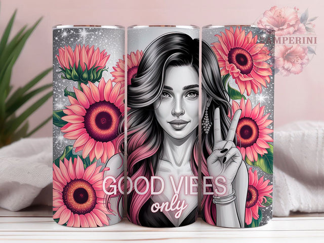 Bold & Radiant Tattoo Flower Tumbler, Pink Sunflower Design, Baddie Aesthetic Wrap, Good Vibes Sublimation, 20oz Girly Tumbler, Alt Girl Gift Idea Sublimation Li Zamperini 