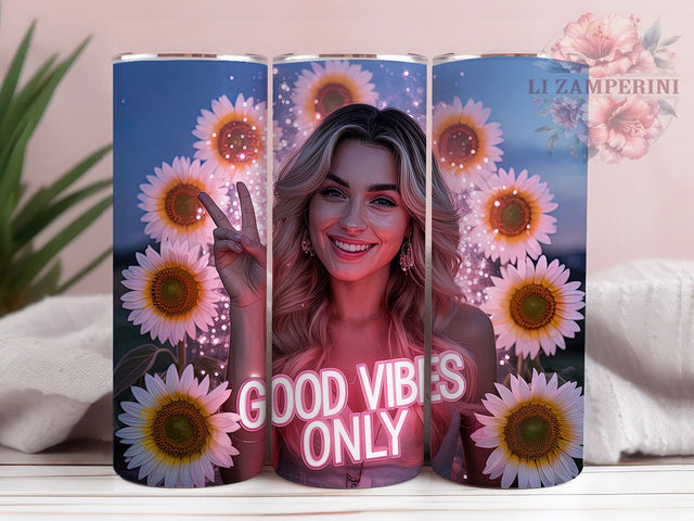 Bold & Radiant Tattoo Flower Tumbler, Pink Sunflower Design, Baddie Aesthetic Wrap, Good Vibes Sublimation, 20oz Girly Tumbler, Alt Girl Gift Idea Sublimation Li Zamperini 