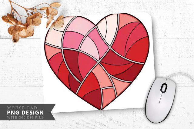 Bold Red and Pink Stained Glass Heart Mouse Pad PNG Design Sublimation Regulrcrative 