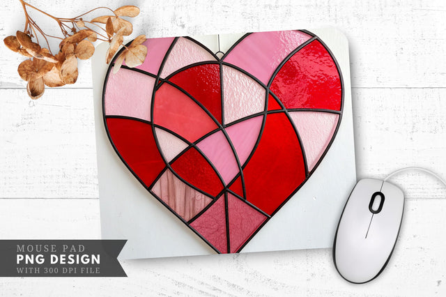 Bold Red and Pink Stained Glass Heart Mouse Pad PNG Design Sublimation Regulrcrative 