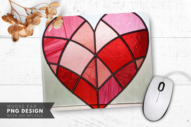 Bold Red and Pink Stained Glass Heart Mouse Pad PNG Design Sublimation Regulrcrative 