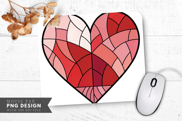 Bold Red and Pink Stained Glass Heart Mouse Pad PNG Design Sublimation Regulrcrative 