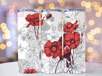 Bold Red Floral Tumbler, Seamless Bloom Wrap, Vibrant Botanical Design, Romantic Chic Style, Elegant Garden Motif, Artistic Nature Print, Eye‑Catching Floral Theme, 20Oz Tumbler, Sublimation Sublimation SvggirlplusArt 