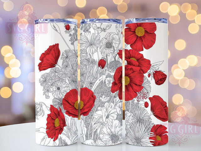 Bold Red Floral Tumbler, Seamless Bloom Wrap, Vibrant Botanical Design, Romantic Chic Style, Elegant Garden Motif, Artistic Nature Print, Eye‑Catching Floral Theme, 20Oz Tumbler, Sublimation Sublimation SvggirlplusArt 