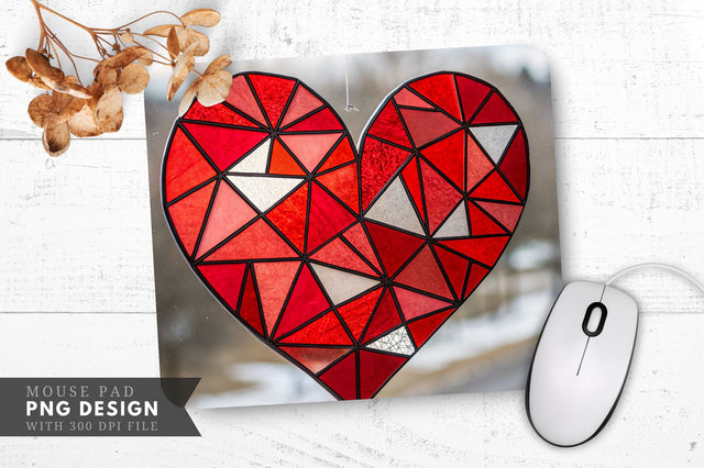 Bold Red Stained Glass Heart Mouse Pad PNG Design Sublimation Regulrcrative 