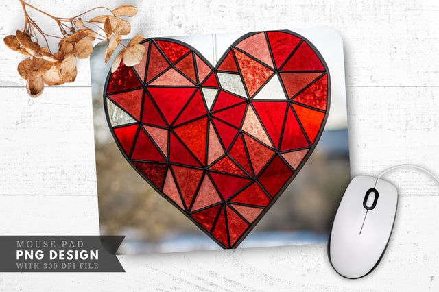 Bold Red Stained Glass Heart Mouse Pad PNG Design Sublimation Regulrcrative 
