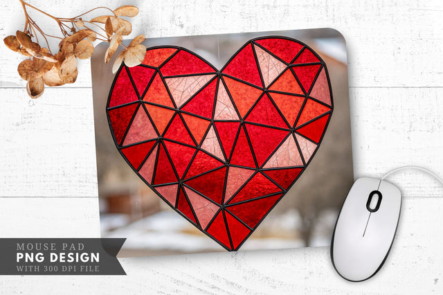 Bold Red Stained Glass Heart Mouse Pad PNG Design Sublimation Regulrcrative 