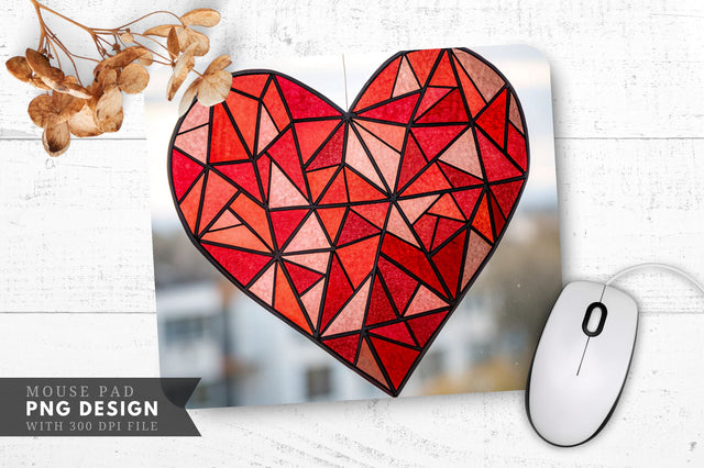Bold Red Stained Glass Heart Mouse Pad PNG Design Sublimation Regulrcrative 