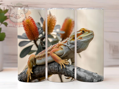 Bold & Rugged Bearded Dragon Tumbler, Banksia Flower Design, Australian Reptile Wrap, Native Flora Sublimation, Aussie Wildlife Tumbler, 20oz Lizard Lover Gift, DIY Outback Tumbler Sublimation Lara' s Designs 