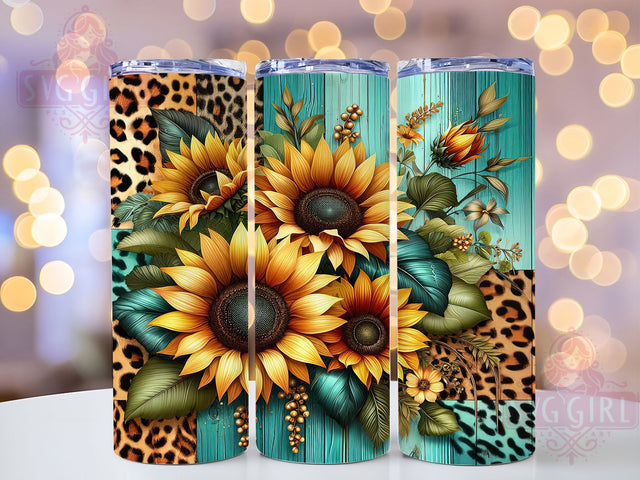 Bold Sunflower Leopard 20oz Tumbler, Leopard Print, Bold Style, Rustic Tumbler, 20oz Sublimation, PNG Design, Country Gift Sublimation SvggirlplusArt 