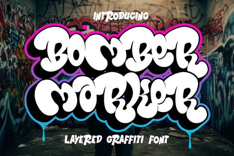 Bomber Marker - A bulky and Quirky Layered Graffiti Font Font Mozzatype 