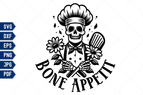 Bone Apettit Halloween Skeleton Chef SVG DXF PNG JPG SVG CraftySVGStudio 