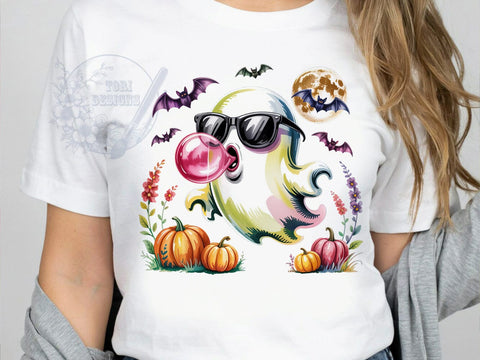 Boo Bubble Ghost T-Shirt PNG, Glam Ghost, Whimsical Halloween, Cute Spooky, Sublimation PNG, Trick Or Treat, Haunted Fun Sublimation ToriDesigns 