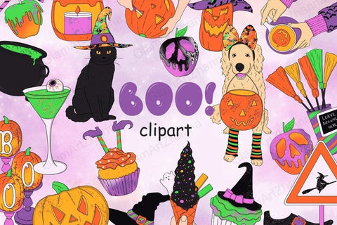 Boo CLIPART Halloween Autumn Gothic Pumpkin Fall Party - PNG SVG GlamArtZhanna 