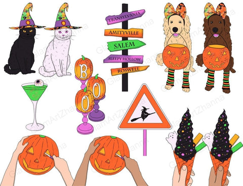 Boo CLIPART Halloween Autumn Gothic Pumpkin Fall Party - PNG SVG GlamArtZhanna 