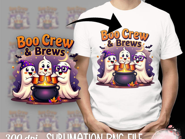 Boo Crew and Brews Sublimation PNG File, Cute Halloween Ghosts Sublimation Luvleigh Digitals 